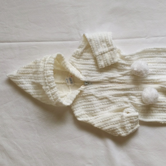 vintage tiny tots knitting mills white knit jumpsuit with hood newborn baby - Picture 9 of 9